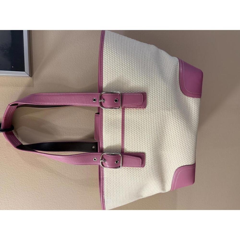 COACH Vintage Pink and Cream Woven Tote Bag with Leather Accents